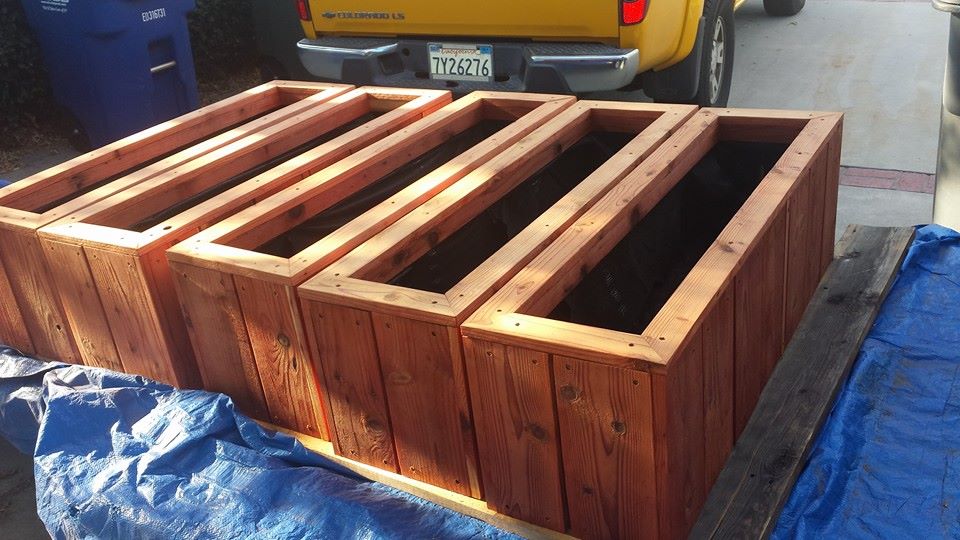 Custom redwood herb planter boxes