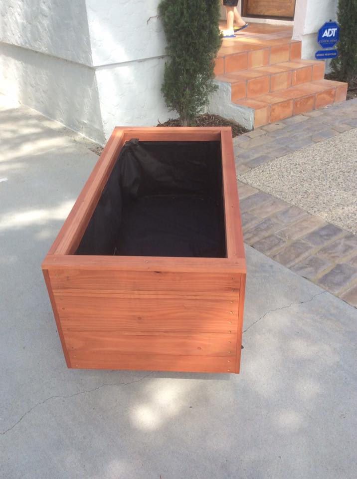 48 x 24 x 18 - redwood planter on casters, Los Angeles, CA